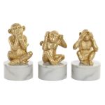 DKD Home Decor Figura Decorativa Dourado Branco Resina Mármore Tropical Macacos (10,5 x 10,5 x 18,5 cm) (3 Unidades) - S3039652