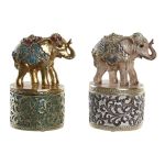 DKD Home Decor Figura Decorativa Elefante Bege Dourado Resina Colonial (2 Unidades) (9 x 9 x 17 cm) - S3039584