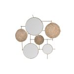DKD Home Decor Decoração de Parede Espelho Natural Metal Castanho Cobre Fibra (72 x 3,5 x 74 cm) - S3029446
