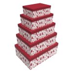 DKD Home Decor Conjunto de Caixas de Organização Empilháveis 5 Peças Vermelho Branco Rena Cartão (50 x 35 x 25 cm) - S3036195