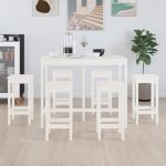 7 Peças Conjunto de Bar Pinho Maciço Branco - 3124708