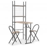 3 Peças Conjunto Jantar Dobrável com Prateleira MDF e Aço - 284406