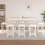9 Peças Conjunto de Bar Pinho Maciço Branco - 3124718