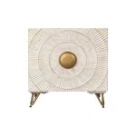 DKD Home Decor Mesa de Cabeceira Dourado Metal Branco Madeira de Mangueira (50 x 40 x 50 cm) - S3040607