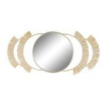 DKD Home Decor Espelho de Parede Natural Dourado Metal Fibra Franjas (89 x 2 x 40 cm) - S3039468