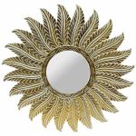 DKD Home Decor Espelho de Parede Cristal Plumas Dourado Madeira de Mangueira Decapé (90 x 3 x 90 cm) - S3029767