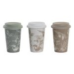 DKD Home Decor Caneca com Tampa Porcelana Silicone (400 ml) (3 Unidades) - 8424002002664 - S3041040