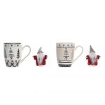DKD Home Decor Caneca Cor de Rosa Preto Porcelana Bone China (360 ml) (2 Unidades) - 8424001974344 - S3035252