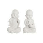 DKD Home Decor Figura Decorativa Acabamento Envelhecido Branco Monge Oriental Magnésio (25,5 X 19 X 39 cm) (2 Unidades) - 8424002032166 - S3039606