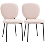 HomCom Conjunto de 2 Cadeiras de Sala de Jantar Estofadas em Tecido com Encosto e Pés de Aço 46x59x82cm Rosa Claro