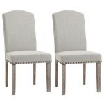 HomCom Conjunto de 2 Cadeiras de Jantar com Encosto de Rebite Alto e Pernas de Madeira 51x64x99,5 cm Cinza