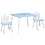 Zonekiz Conjunto de Mesa e 2 Cadeiras Infantil Móveis de Madeira 68x68x47cm e 30x30x51,5cm Azul