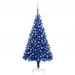 Árvore de Natal Artificial com Luzes LED e Bolas 210 cm Pvc Azul - 3077510