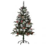 HomCom Árvore de Natal Artificial 120cm com 239 Ramas 27 Pinhas e 27 Frutinhas Folhas de Pvc Pe Base Dobrável Verde