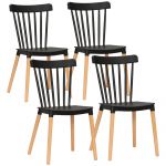 HomCom Conjunto de 4 Cadeiras Estilo Nórdico com Encosto Alto e Pés de Madeira de Faia 43x52,5x83cm Preto e Madeira