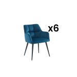 Vente Unique Conjunto 6 Cadeiras com Apoios Braços Veludo e Metal Azul Pega