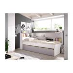 Vente Unique Cama Dupla com Espaços Arrumação 90 X 200 e 90x190 cm Branco e Cinza Losiana
