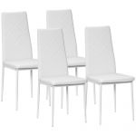 HomCom Conjunto de 4 Cadeiras de Sala de Jantar Estofadas em Couro Sintético com Encosto Alto e Pés de Aço 41x50x97cm Branco