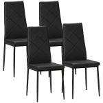 HomCom Conjunto de 4 Cadeiras de Sala de Jantar Estofadas em Couro Sintético com Encosto Alto e Pés de Aço 41x50x97cm Preto