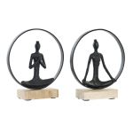 DKD Home Decor Figura Decorativa Preto Castanho Alumínio Madeira de Mangueira Yoga Moderno (23 x 10 x 27 cm) (2 Unidades) - S3029902