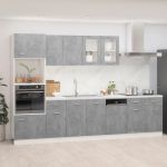 7 Peças Conjunto Armários de Cozinha Contraplacado Cinzento Cimento - 3067627