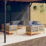8 Peças Conjunto Lounge de Jardim + Almofadões Cinza Pinho - 3096057