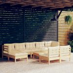10 Peças Conjunto Lounge de Jardim com Almofadões Creme Pinho - 3097109