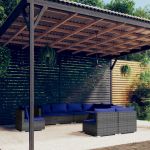 9 Peças Conjunto Lounge de Jardim com Almofadões Vime Pe Cinza - 3102582