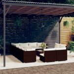 13 Peças Conjunto Lounge de Jardim com Almofadões Vime Pe Castanho - 3102850