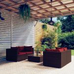 5 Peças Conjunto Lounge de Jardim com Almofadões Vime Pe Castanho - 3101483