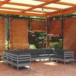 9 Peças Conjunto Lounge de Jardim com Almofadões Pinho Cinza - 3097321