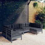 6 Peças Conjunto Lounge de Jardim + Almofadões Pinho Maciço Cinza - 3097153