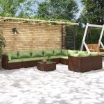 10 Peças Conjunto Lounge de Jardim com Almofadões Vime Pe Castanho - 3102772