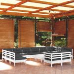 13 Peças Conjunto Lounge de Jardim com Almofadões Pinho Branco - 3097278