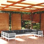10 Peças Conjunto Lounge de Jardim com Almofadões Pinho Branco - 3097332