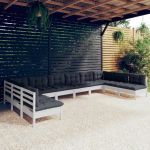 10 Peças Conjunto Lounge de Jardim com Almofadões Pinho Maciço Branco - 3097188