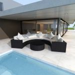 6 Peças Conjunto Lounge de Jardim com Almofadões Vime Pe Preto - 43061