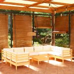 10 Peças Conjunto Lounge de Jardim com Almofadões Creme Pinho - 3097325