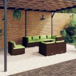 8 Peças Conjunto Lounge de Jardim com Almofadões Vime Pe Castanho - 3102612