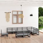10 Peças Conjunto Lounge de Jardim Pinho Sólido Cinzento - 3075816
