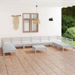 11 Peças Conjunto Lounge de Jardim Pinho Maciço Branco - 3083430
