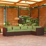 5 Peças Conjunto Lounge de Jardim com Almofadões Vime Pe Castanho - 3101692