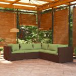 5 Peças Conjunto Lounge de Jardim com Almofadões Vime Pe Castanho - 3101700