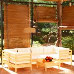 7 Peças Conjunto Lounge de Jardim com Almofadões Creme Pinho - 3097301