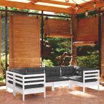 6 Peças Conjunto Lounge de Jardim com Almofadões Pinho Branco - 3097296