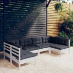6 Peças Conjunto Lounge de Jardim com Almofadões Pinho Maciço Branco - 3097152