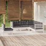 5 Peças Conjunto Lounge de Jardim com Almofadões Pinho Branco - 3096407