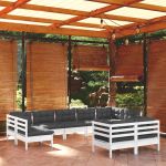 9 Peças Conjunto Lounge de Jardim com Almofadões Pinho Maciço Branco - 3097248