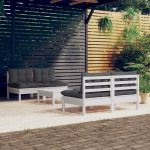 5 Peças Conjunto Lounge de Jardim com Almofadões Antracite Pinho - 3096005