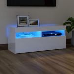 Móvel de TV com Luzes LED 90x35x40 cm Branco Brilhante - 804388